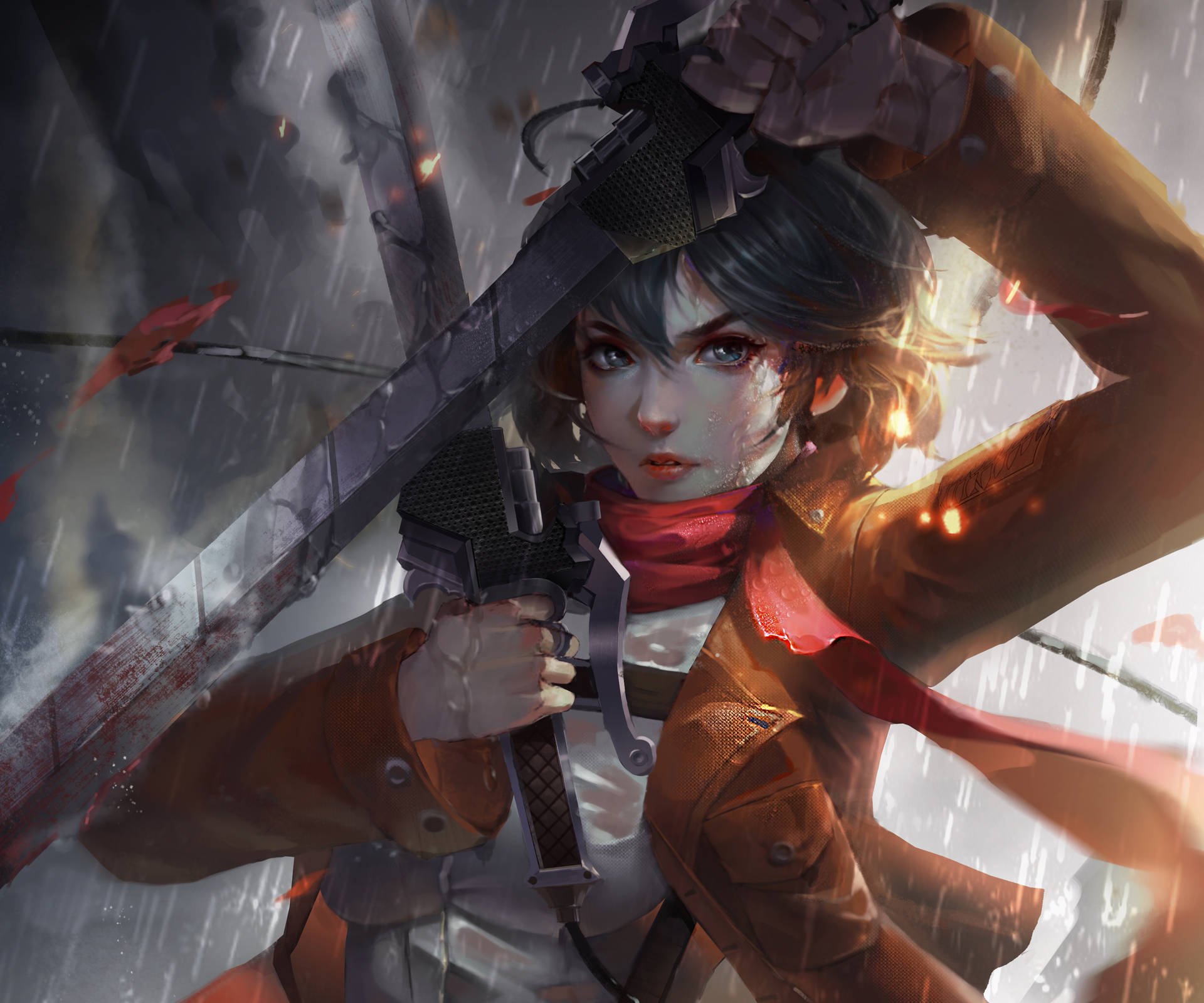 Mikasa Ackerman Storm Artwork Background