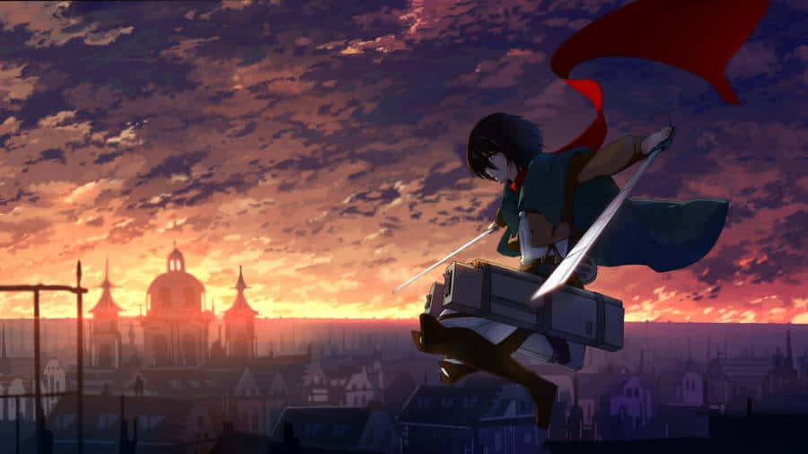 Mikasa Ackerman Sunset Battle Attackon Titan Season4 Background