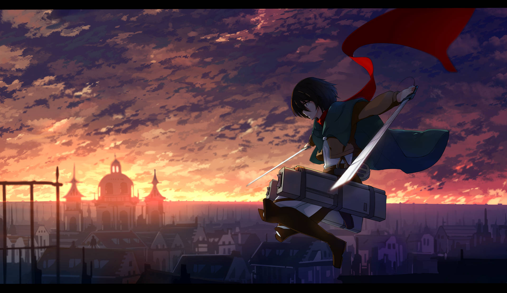 Mikasa Ackerman Sunset Scene Background