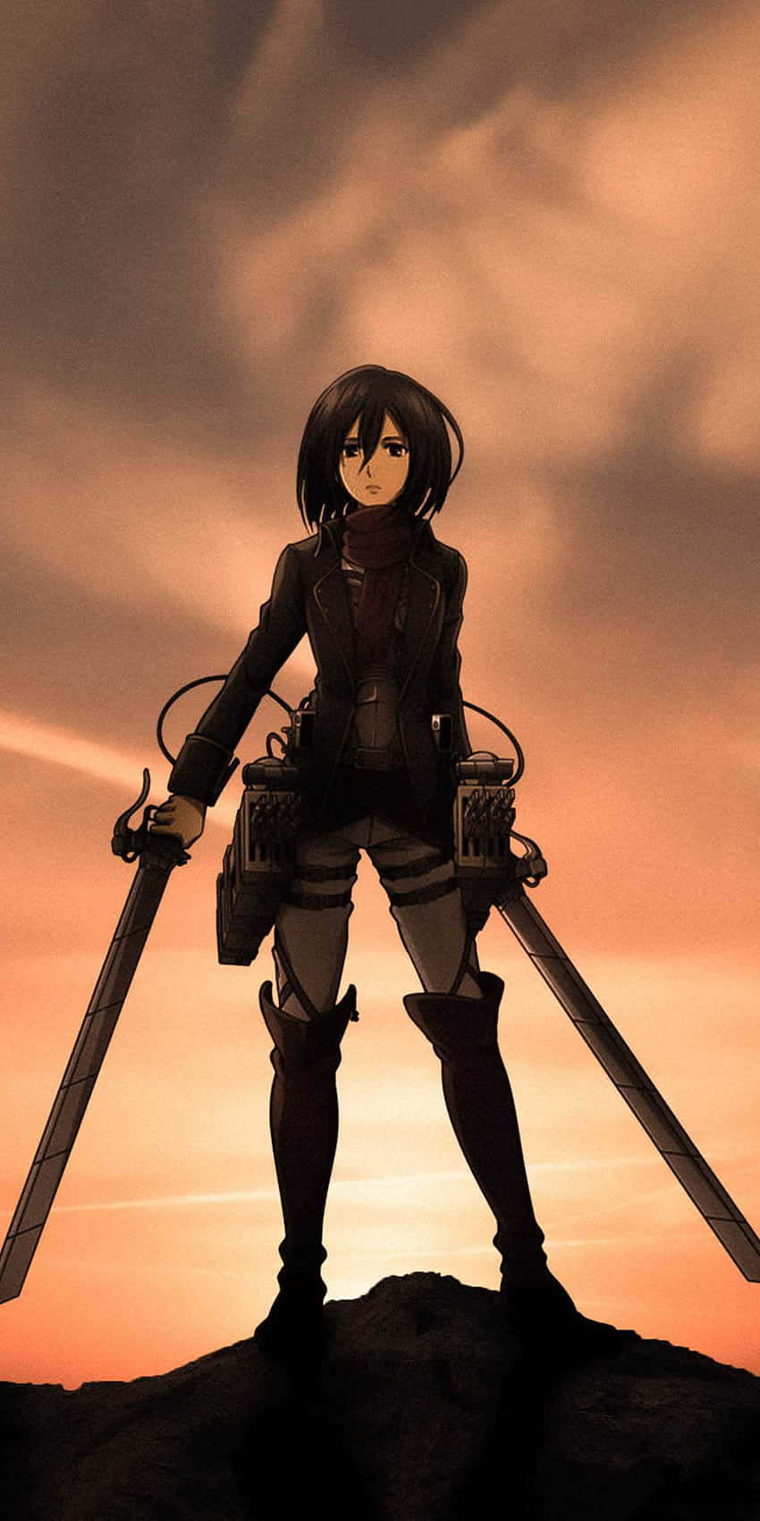 Mikasa Ackerman Sunset Silhouette Background