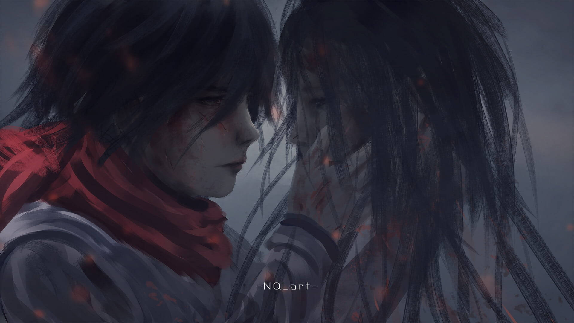 Mikasa And Eren Aesthetic Anime Couple Digital Painting Background