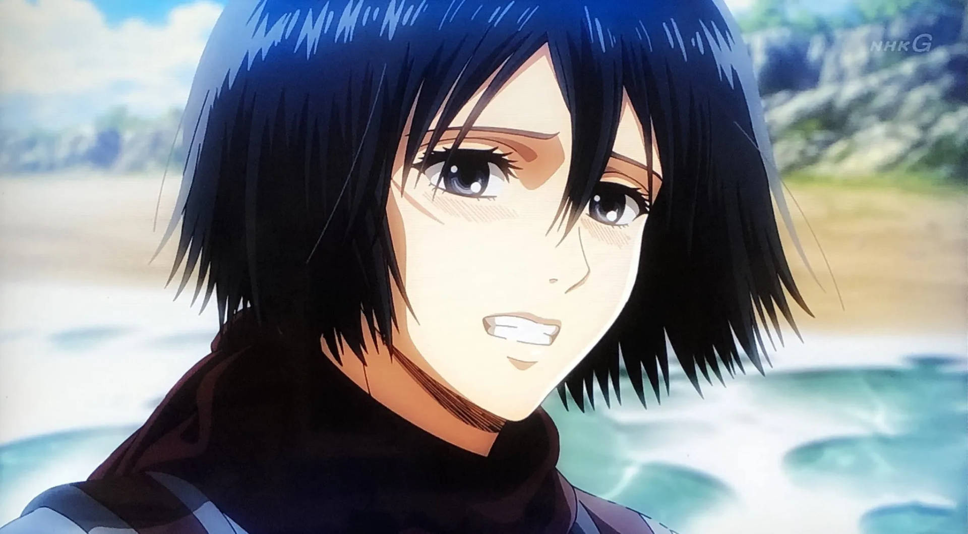 Mikasa Cute Blushing Expression Background