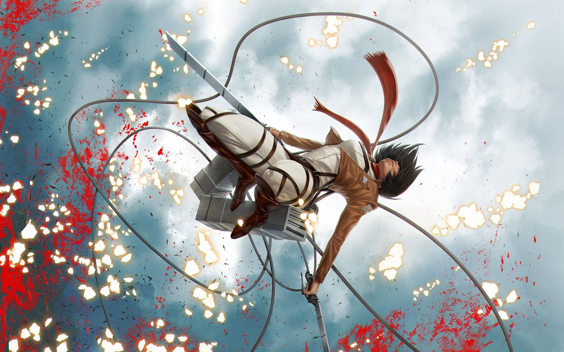 Mikasa Leaping In Gear Background