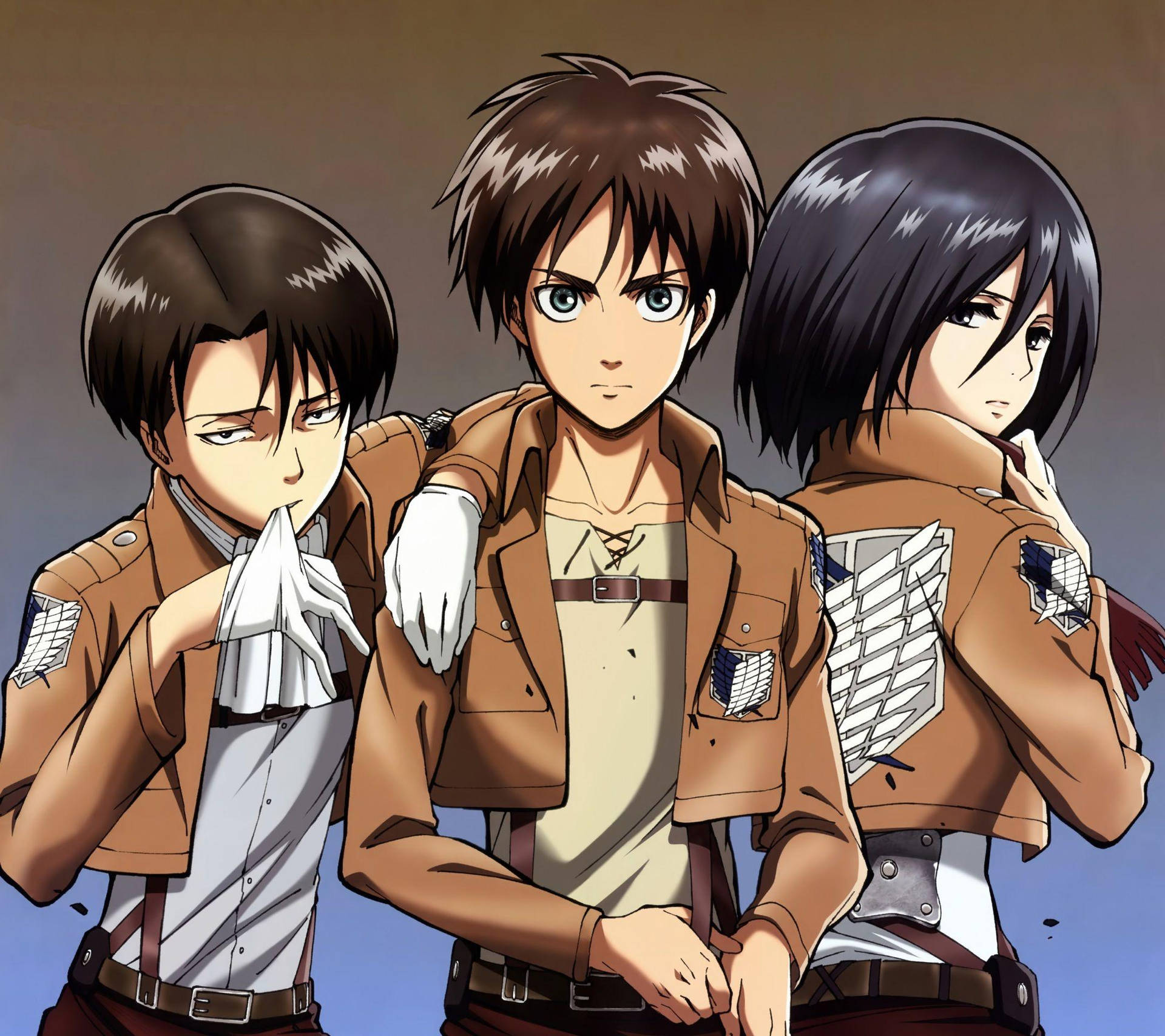 Mikasa With Eren And Levi Background