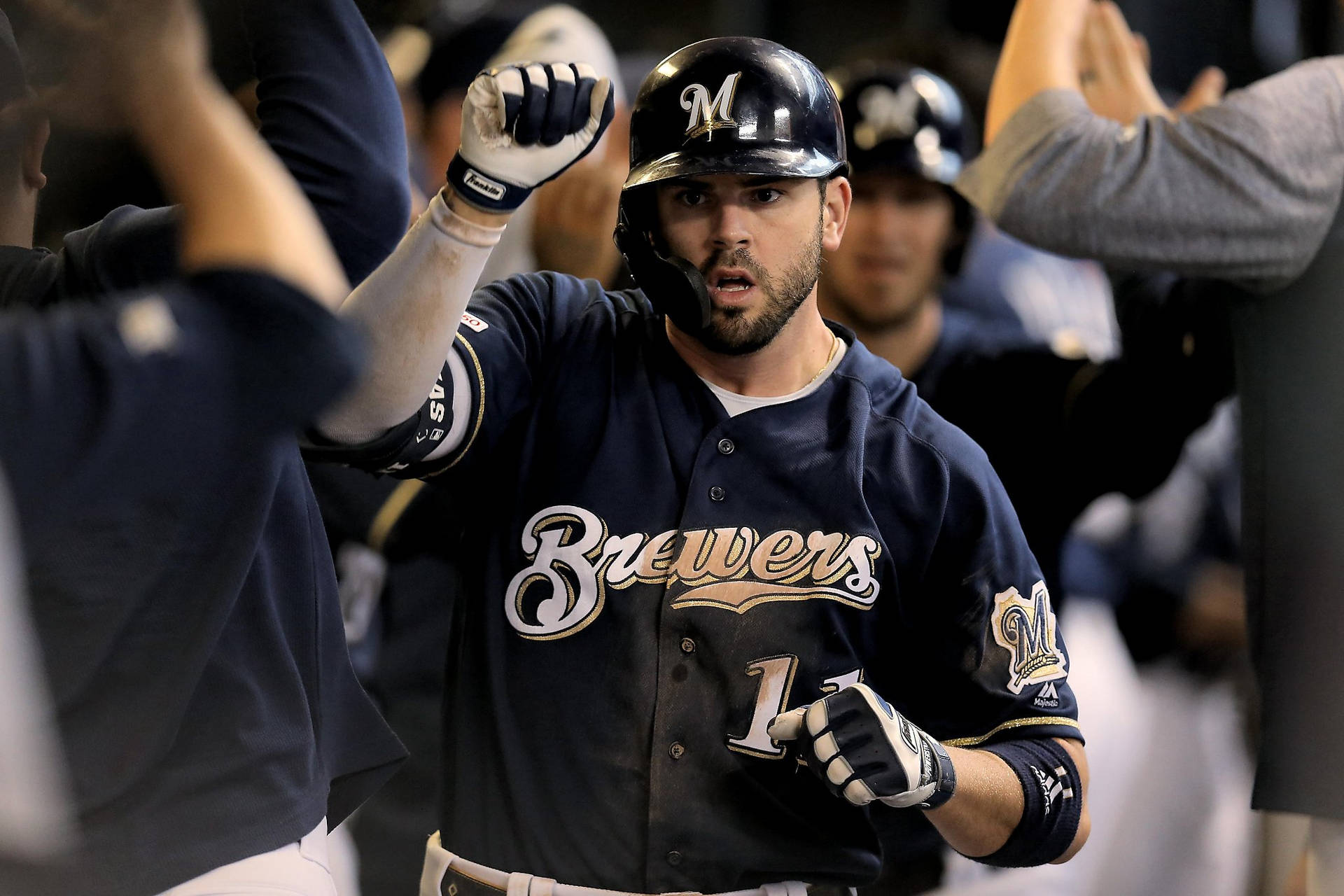 Mike Moustakas Fist Raised Background