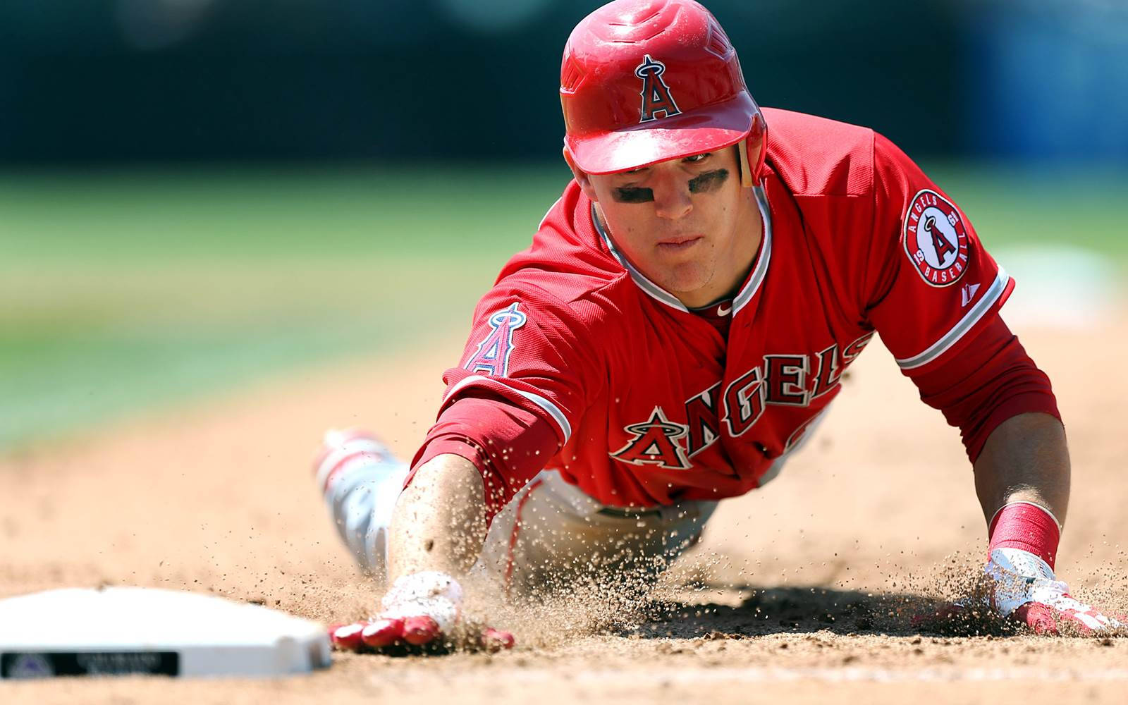Mike Trout Reaching Home Base Background