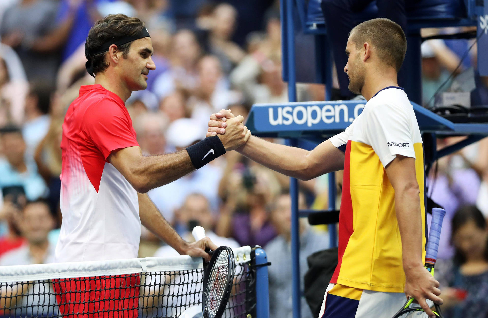 Mikhail Youzhny And Roger Federer Handshake Background