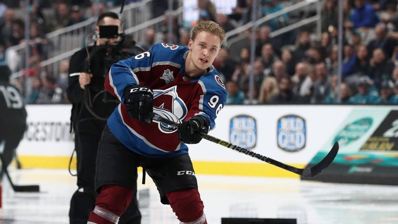 Mikko Rantanen Waving Hockey Stick During Game Background