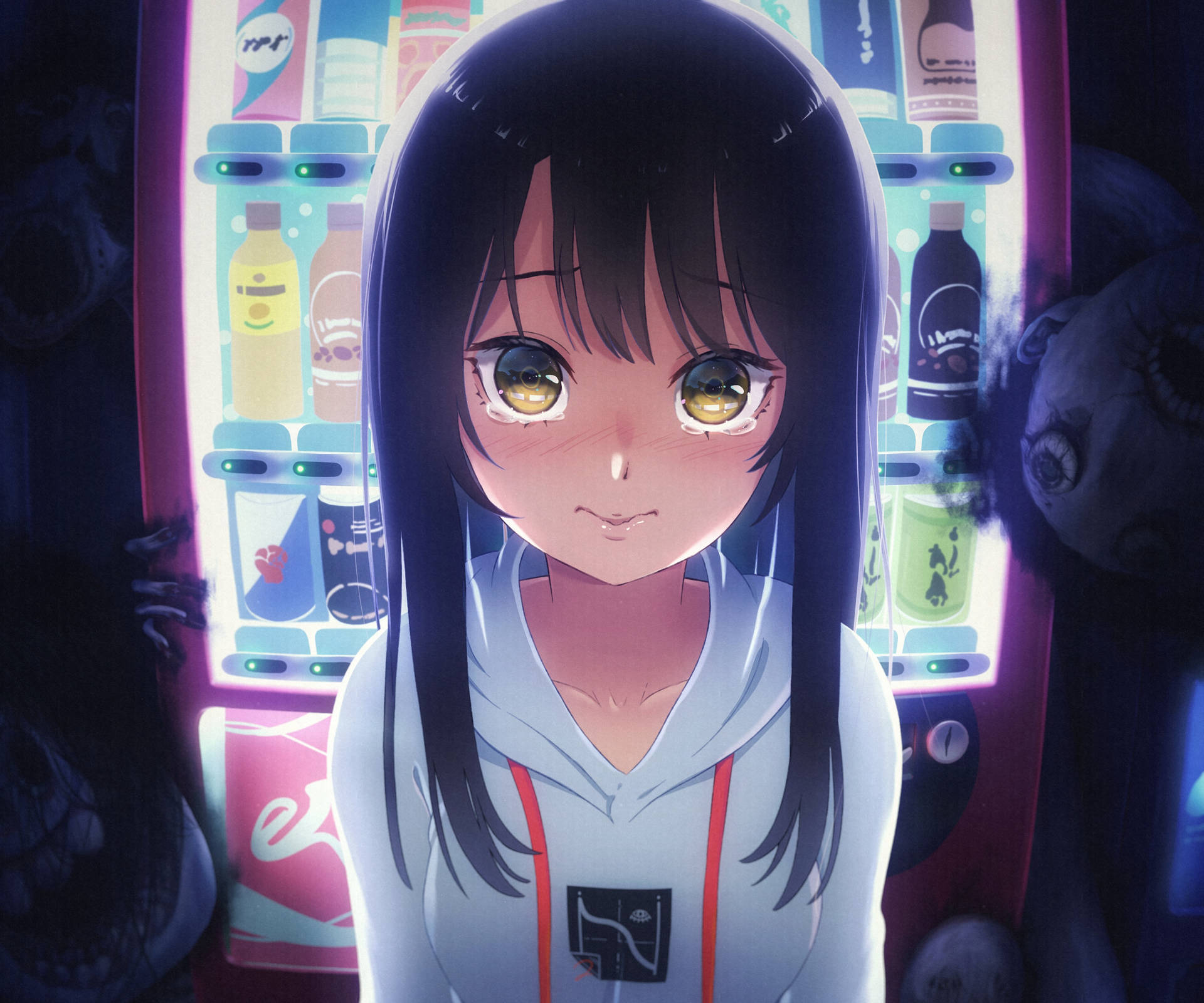 Miko From Mieruko Chan At Vending Machine Background
