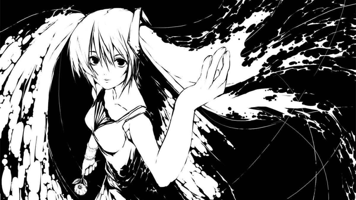Miku Hatsune In Black And White Anime Pfp Background