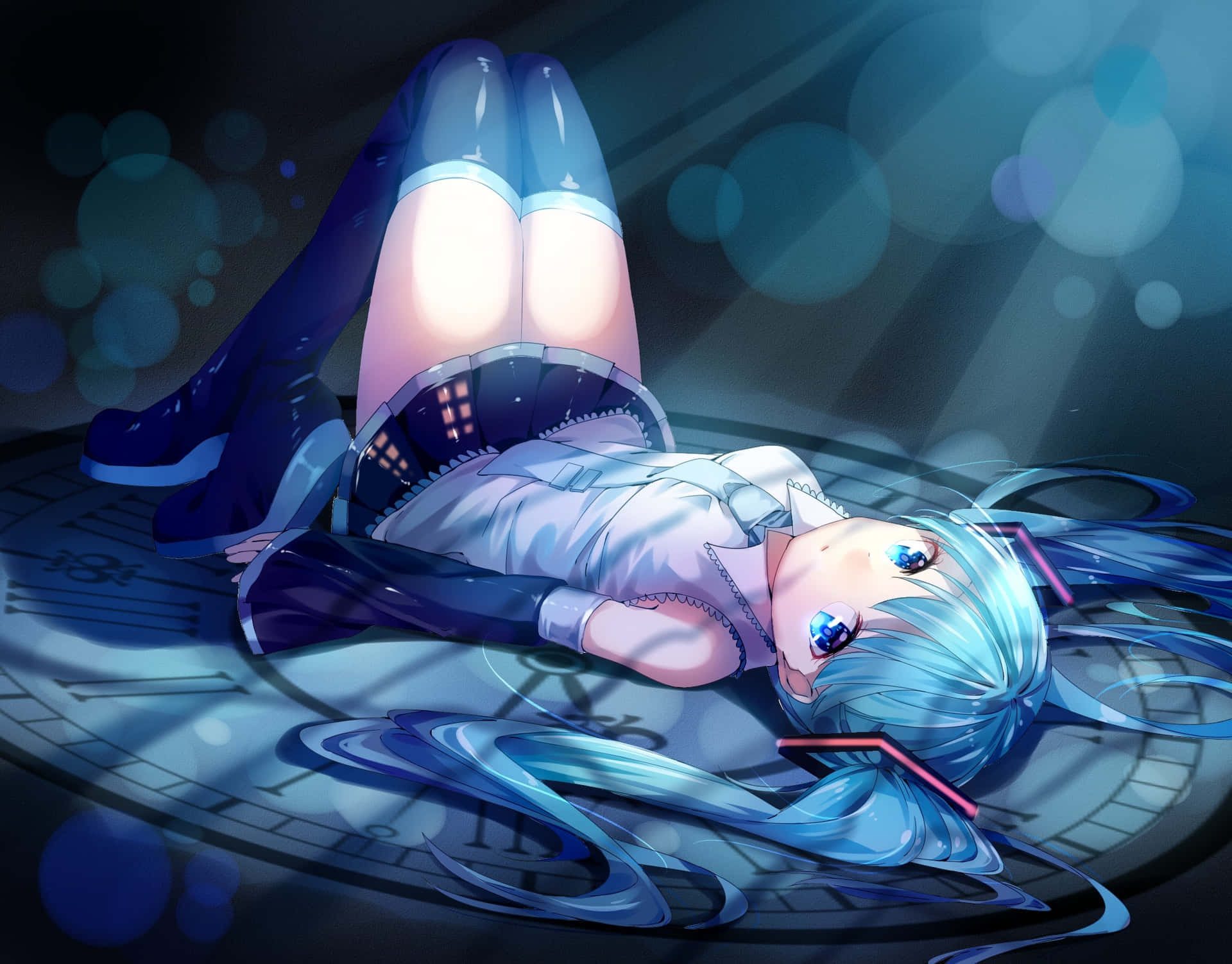 Miku Showing Thigh High Boots Background