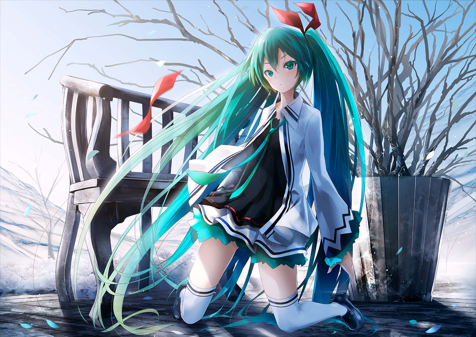 Miku Wearing Thigh High Socks Outside Background