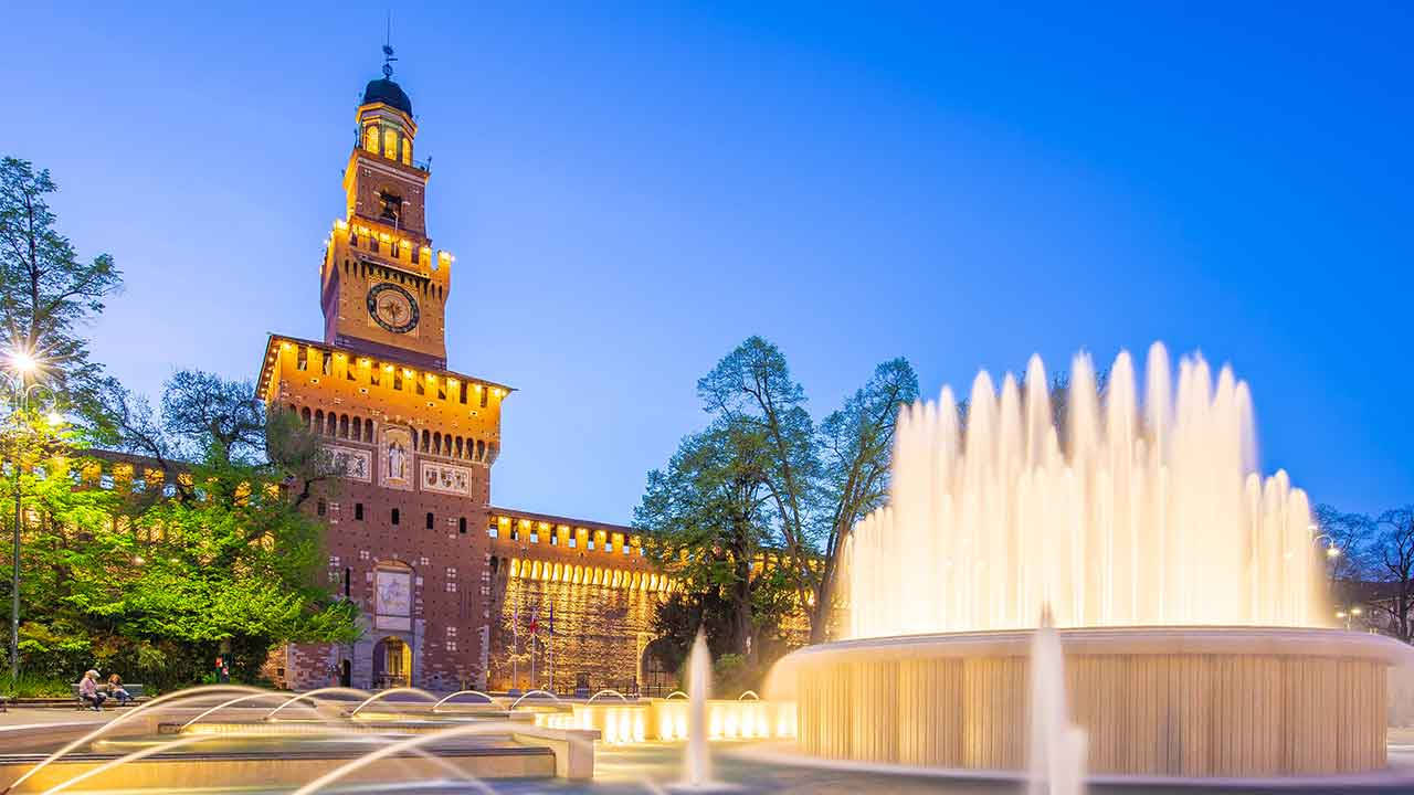 Milan's Sforzesco Castle At Night