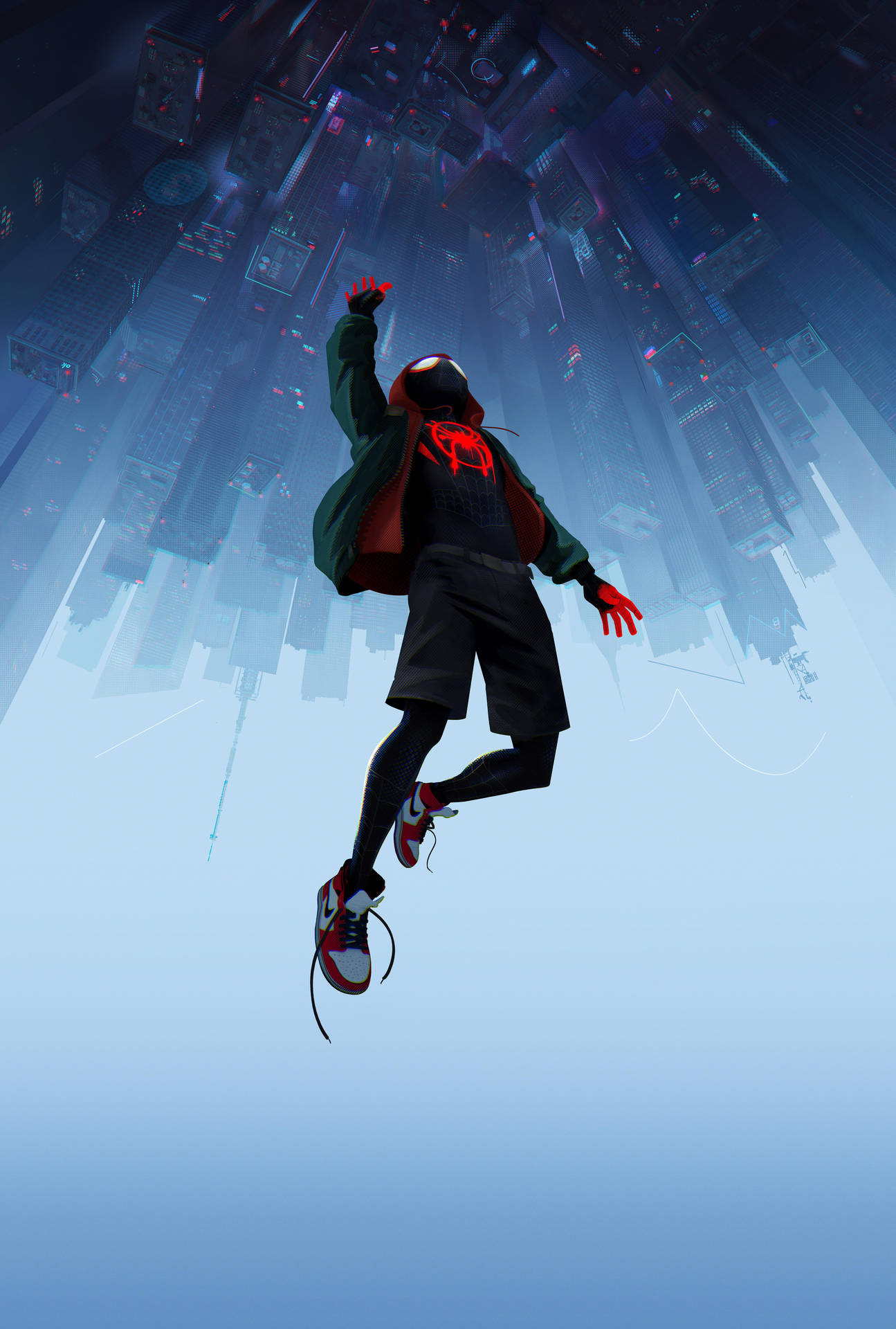 Miles Morales Falling Upside Down Background