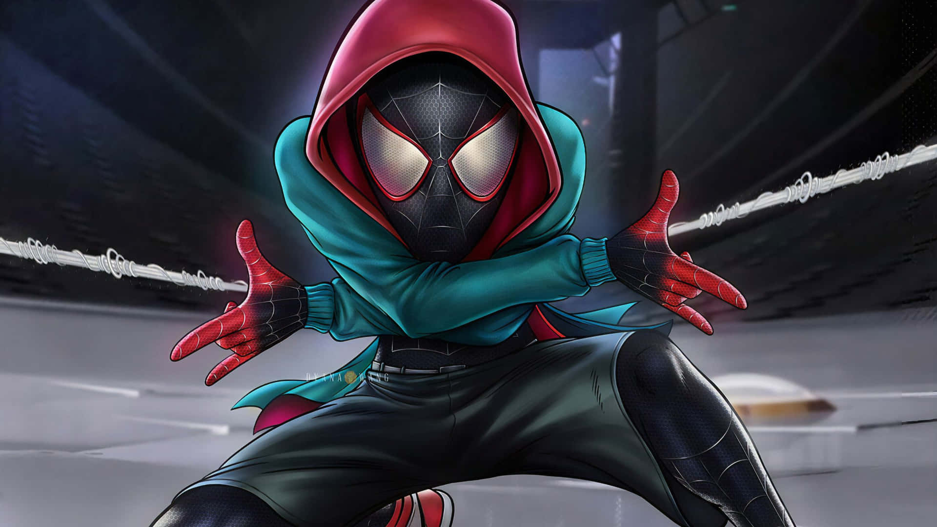 Miles Morales Spiderman Action Pose4 K Background