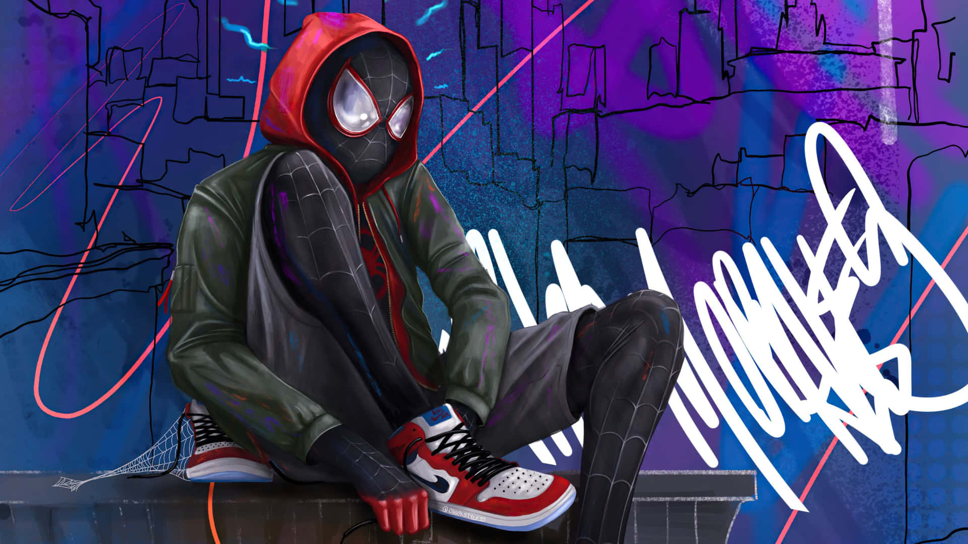 Miles Morales Spiderman Graffiti Wall Art4 K Background
