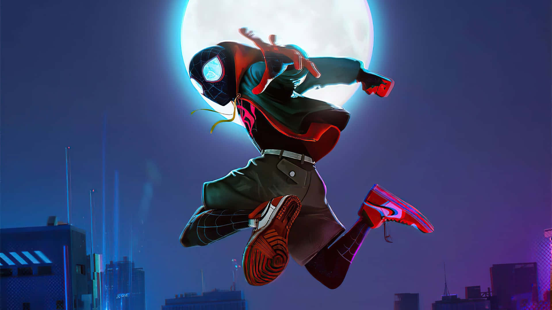 Miles Morales Spiderman Moonlight Leap4 K Background