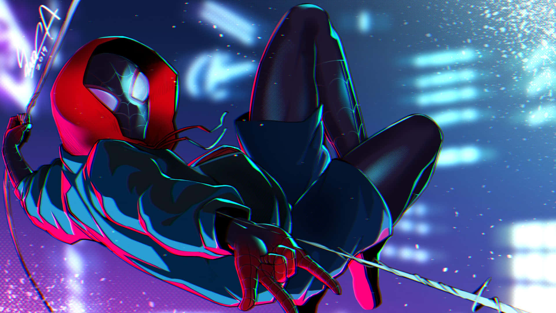 Miles Morales Spiderman Night Swing4 K Background