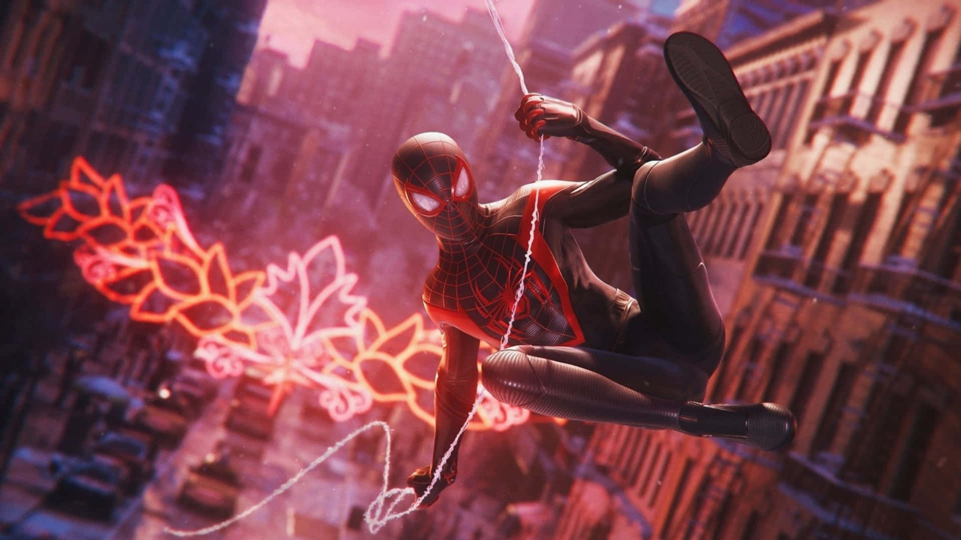 Miles Morales Spiderman Swinging Action Background