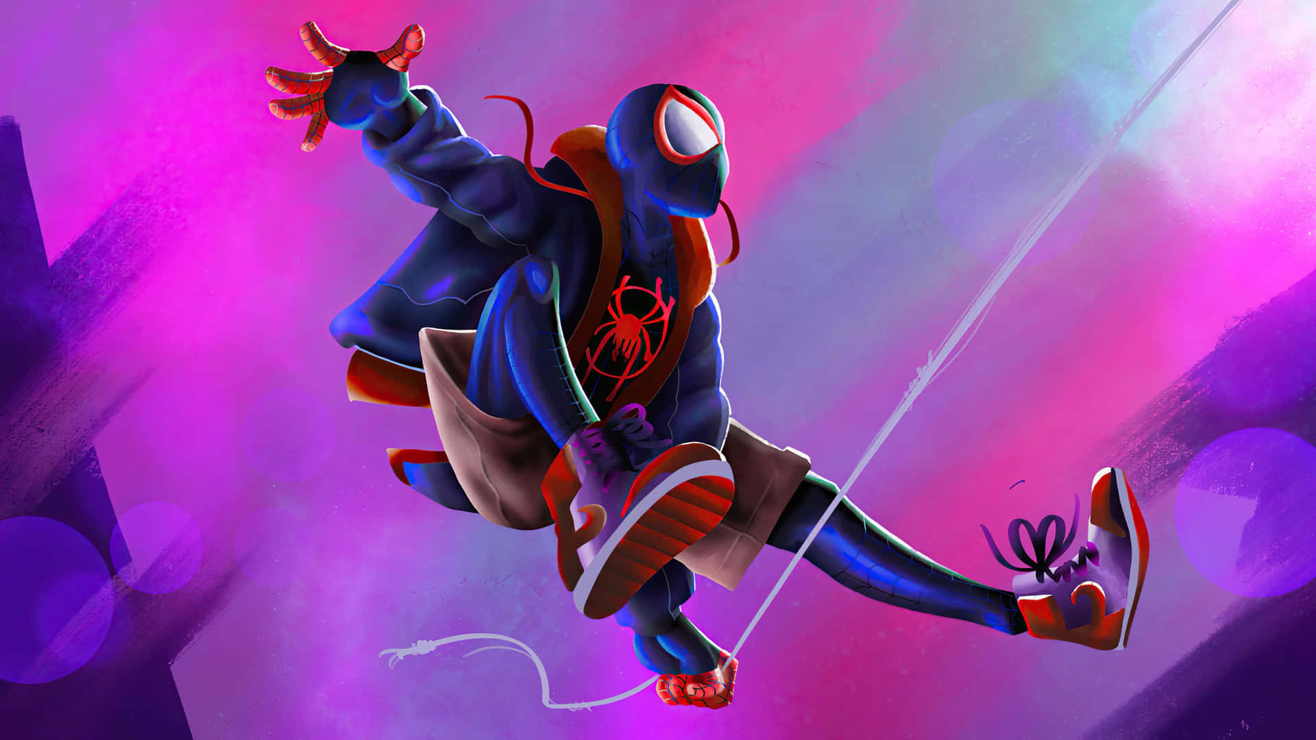 Miles Morales Spiderman Swinging Action4 K Background