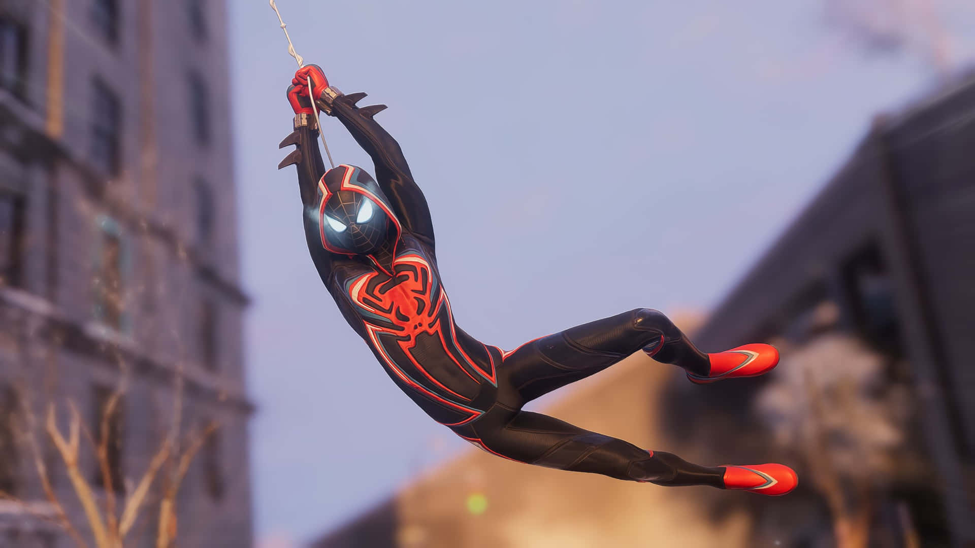 Miles Morales Swinging Through City4 K Background