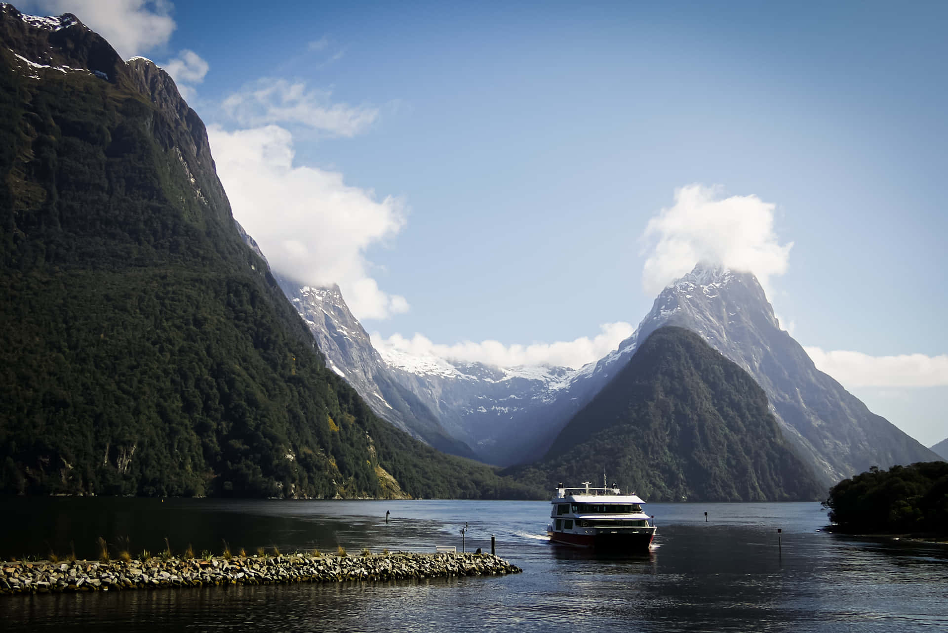 Milford Sound Cruise Ship Travelling Background