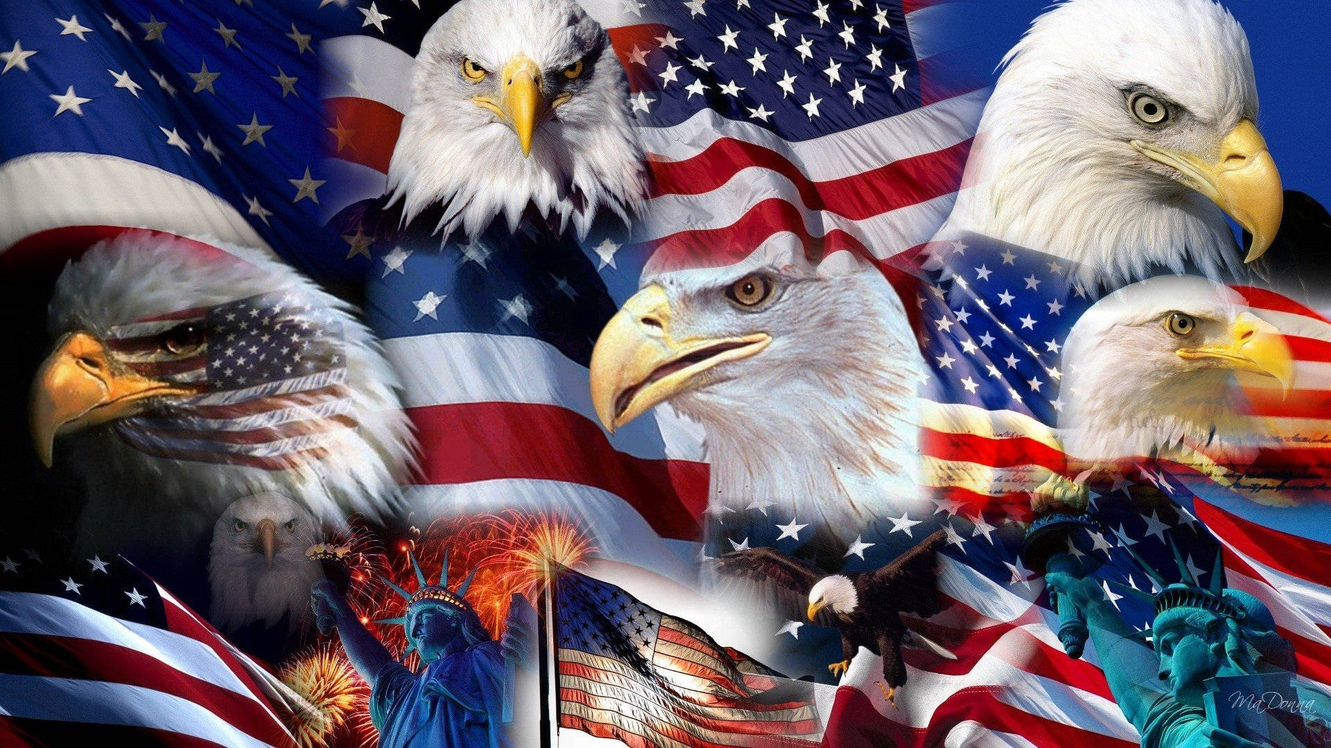 Military American Flag Eagles Background