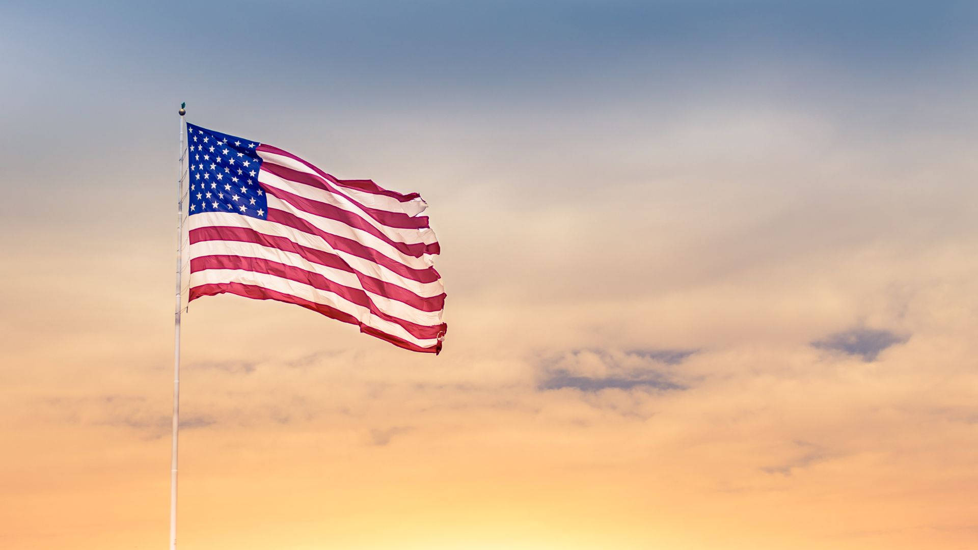 Military American Flag On Pole Background