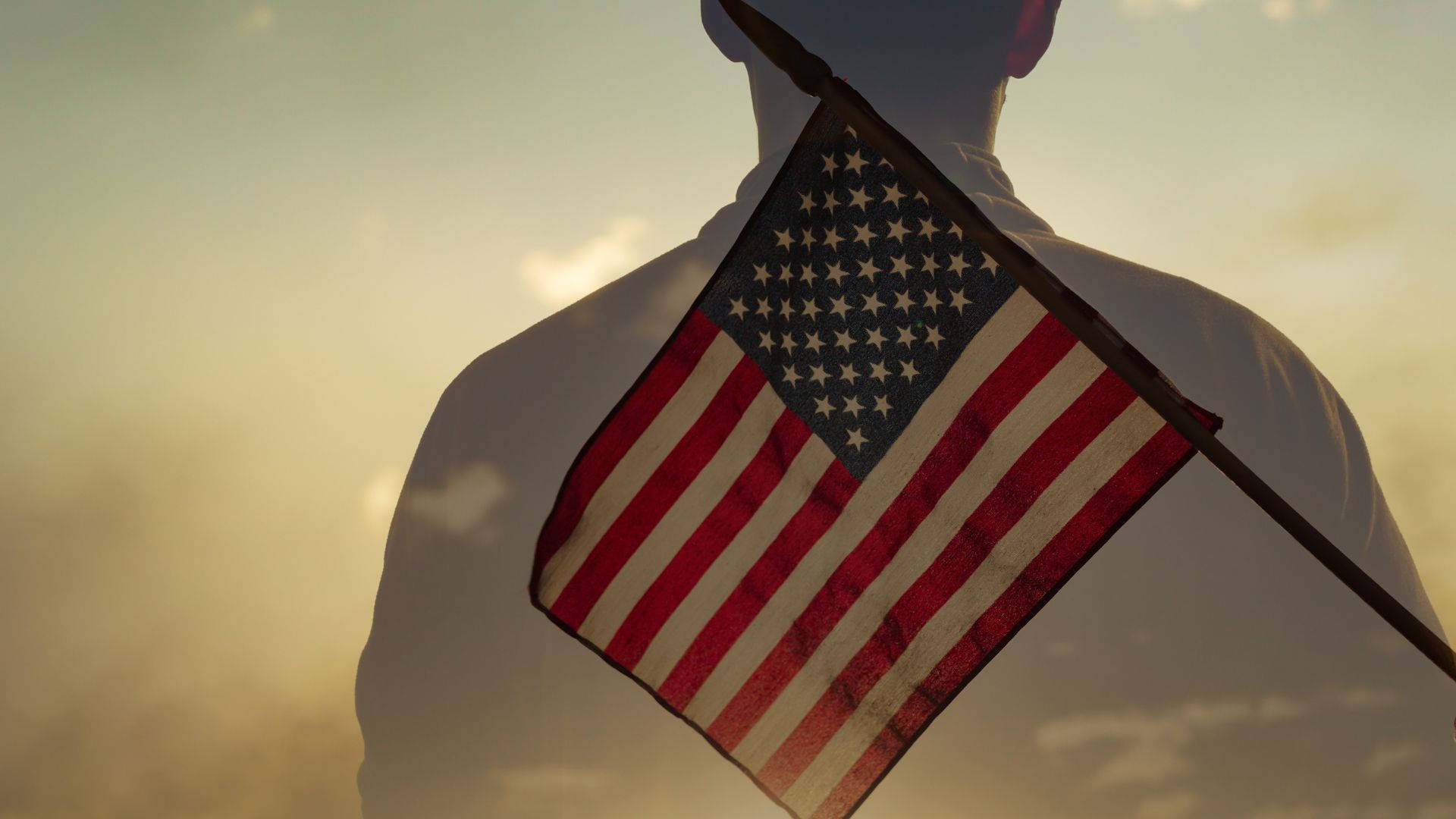 Military American Flag On Pole Background