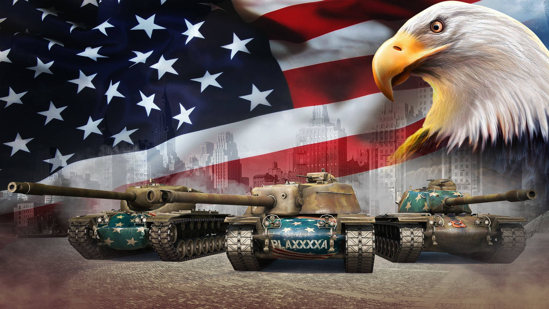 Military Car American Flag Background