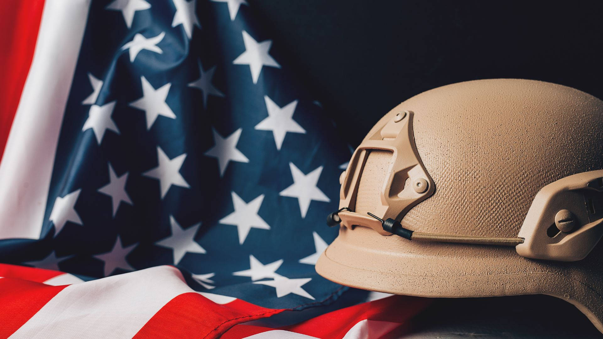 Military Combat Helmet American Flag Background