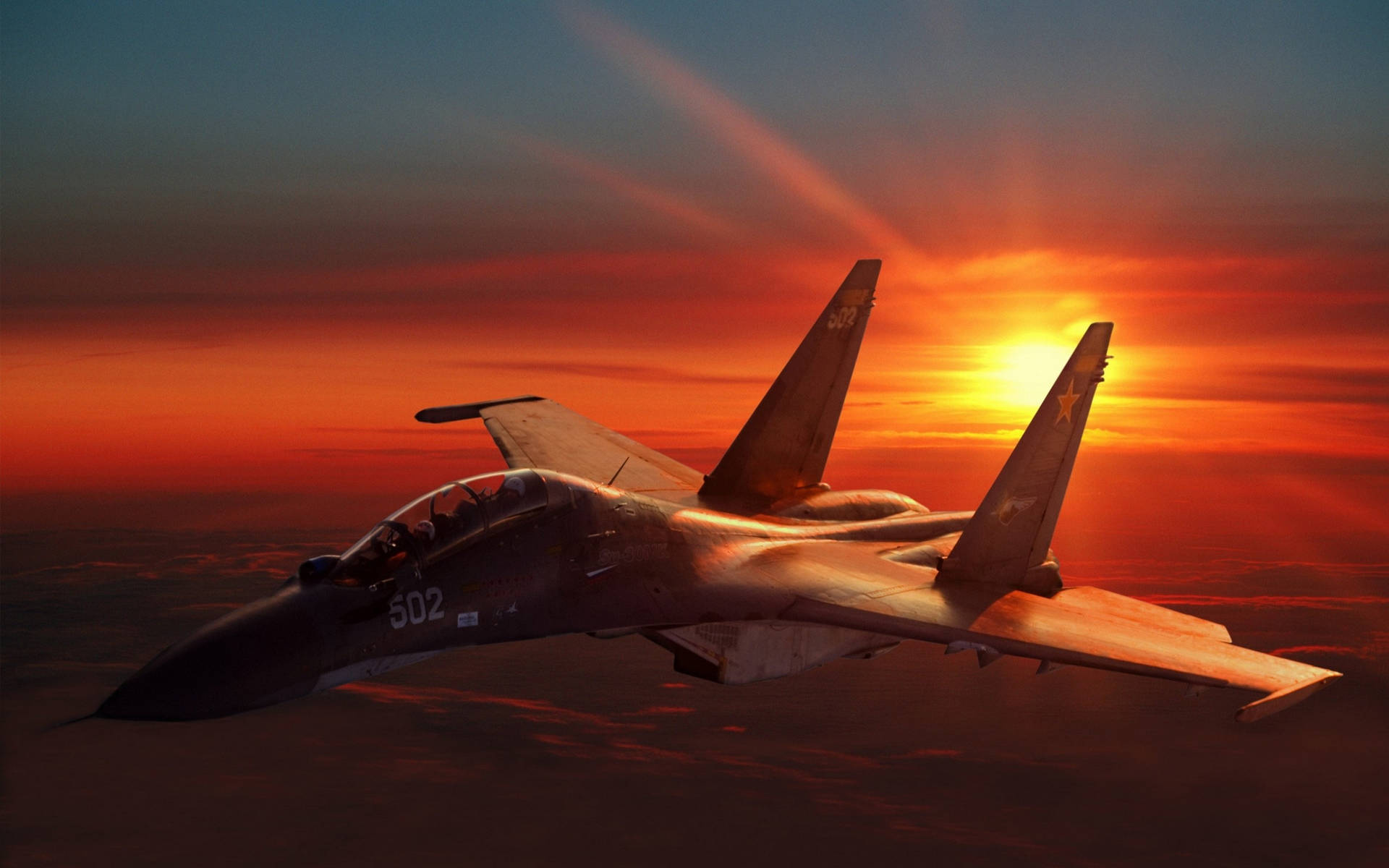 Military Jets Against Sunset Background