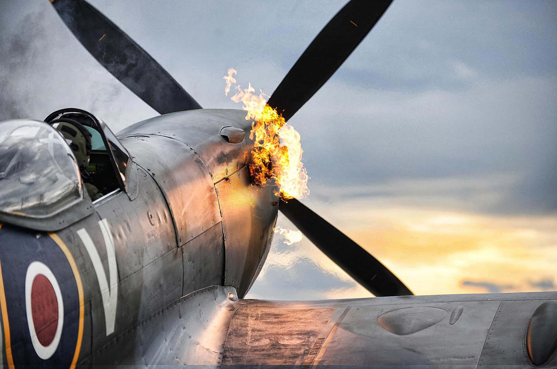 Military Plane On Fire Background