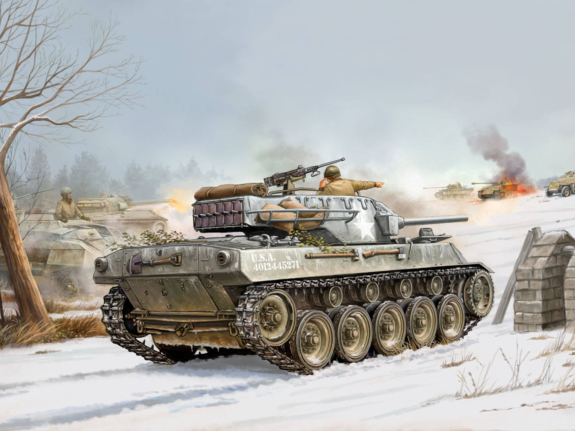 Military Tanks In Snow Background