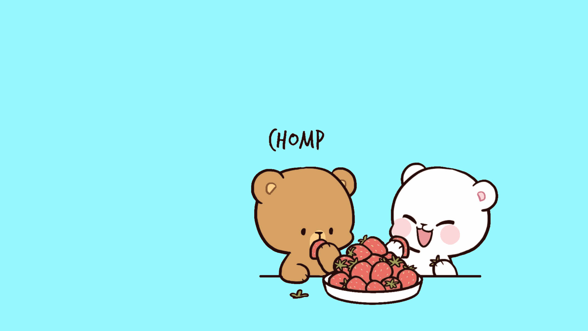 Milk And Mocha Bears Eating Strawberries Background