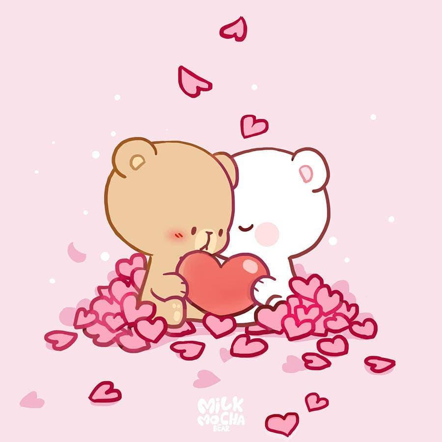 Milk And Mocha Bears Pink Hearts Art Background