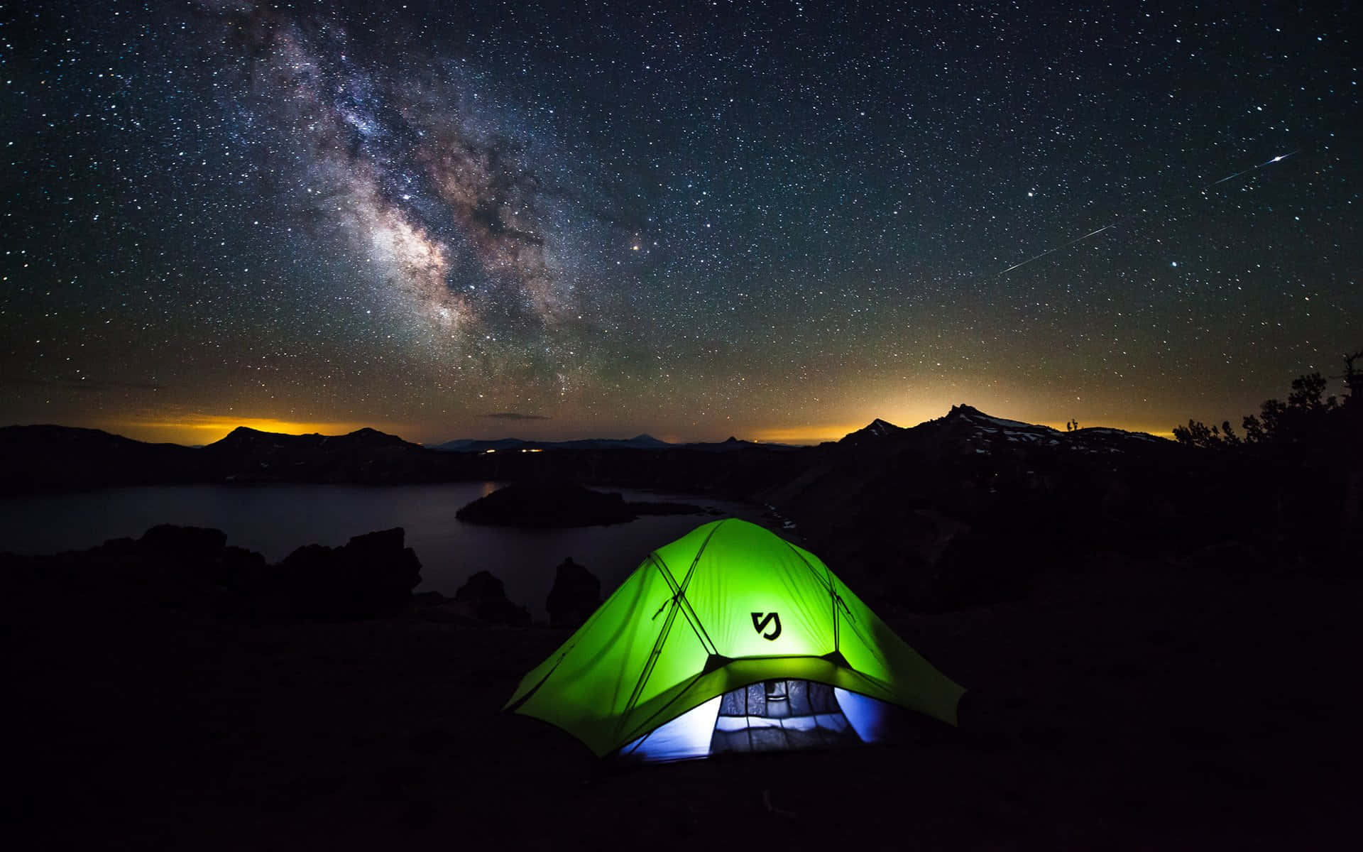 Milky Way Above Tent Camping Desktop