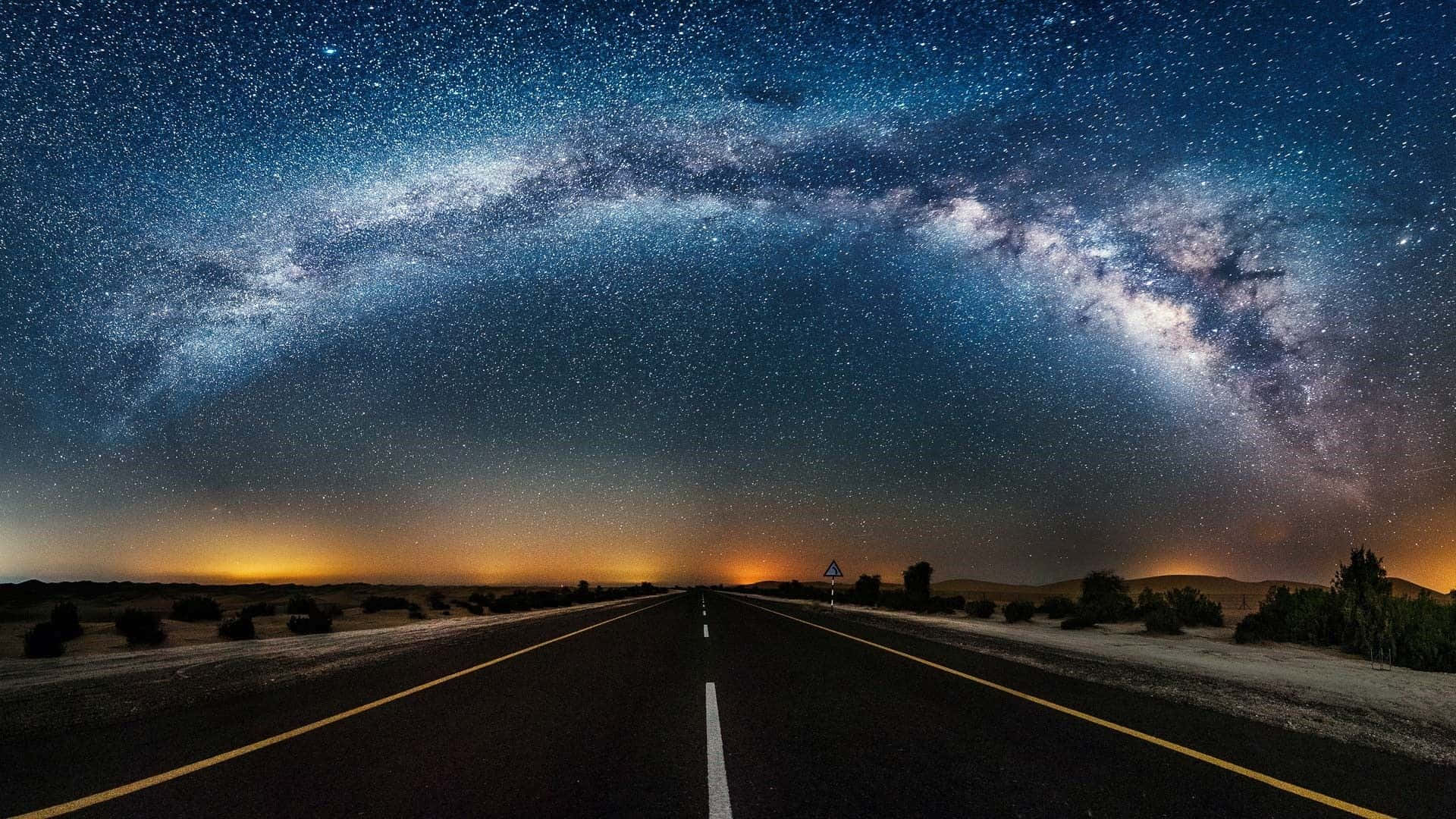 Milky Way And Road Night Hd Desktop Background