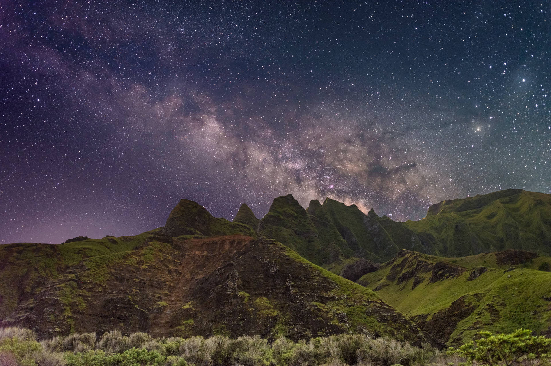 Milky Way Galaxy Green Hills Background