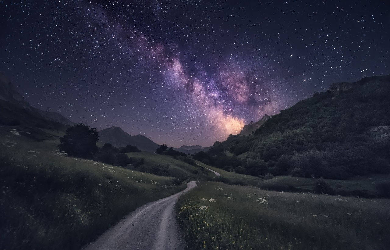 Milky Way Galaxy Narrow Road Background