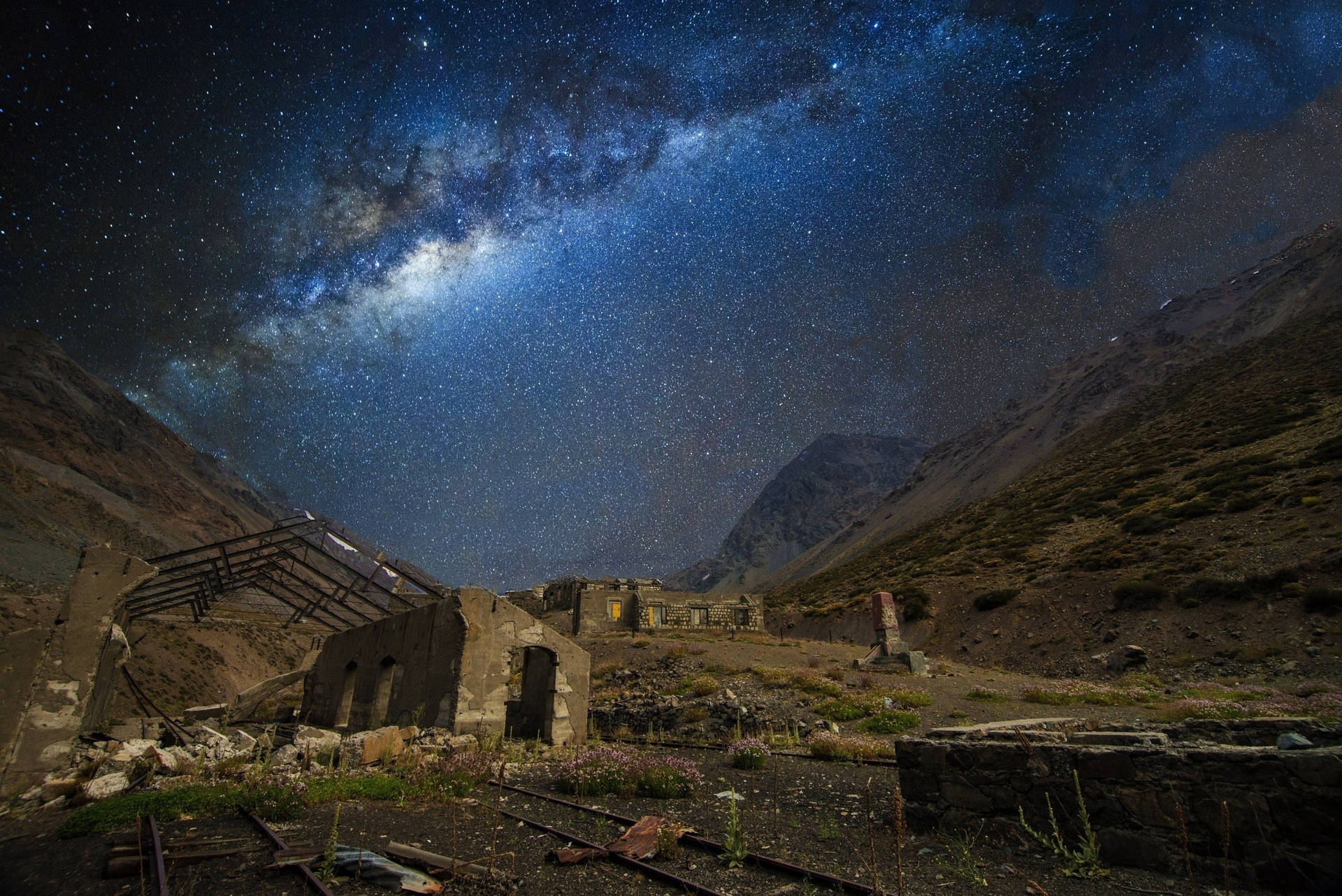 Milky Way Galaxy Train Station Background