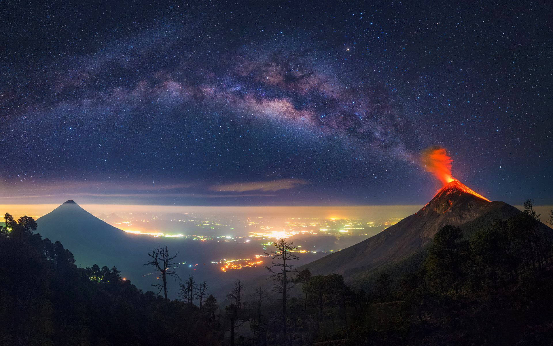 Milky Way Galaxy Volcano Background