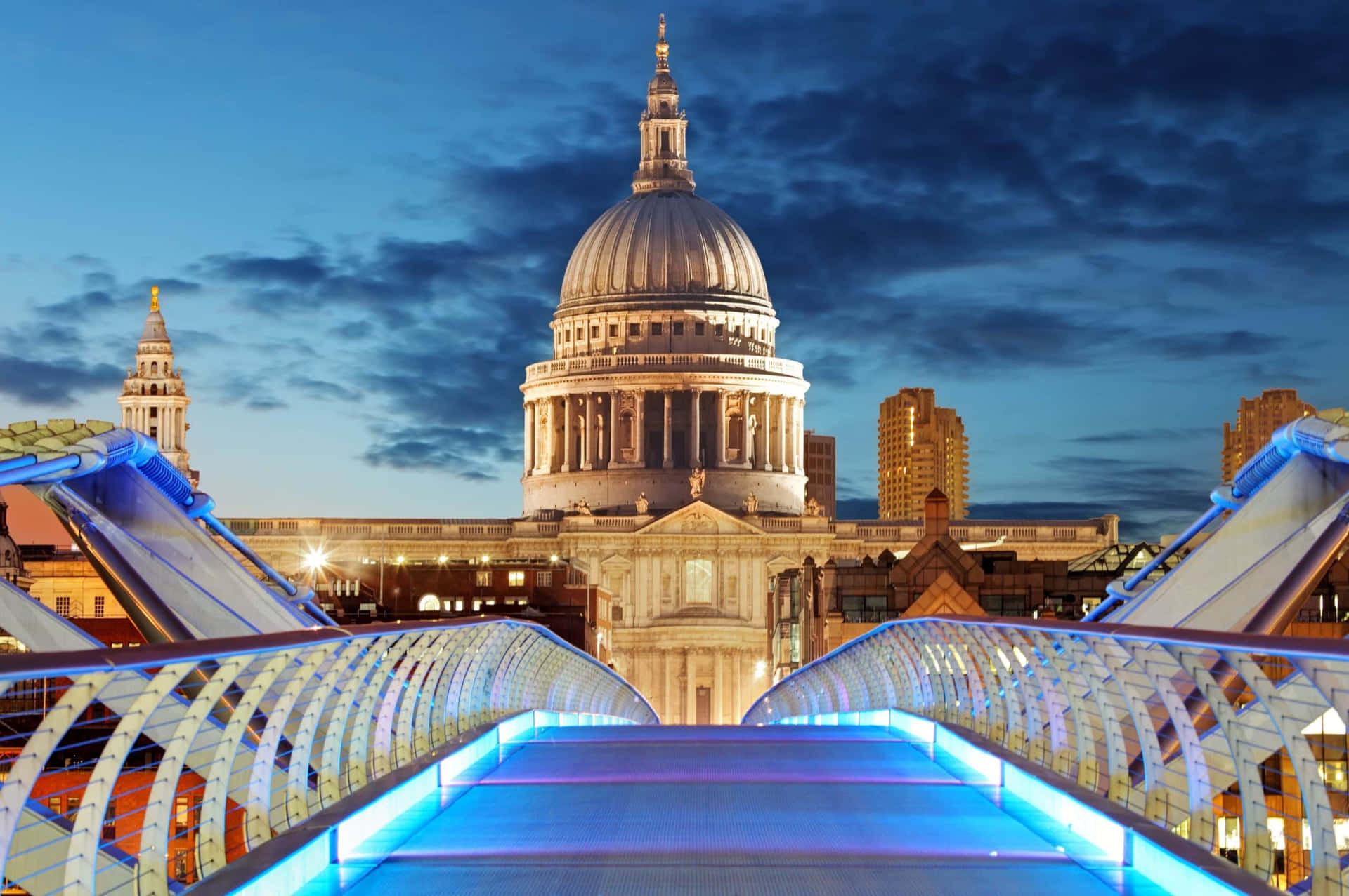 Millennium Bridge With St. Paul's Cathedral At Night