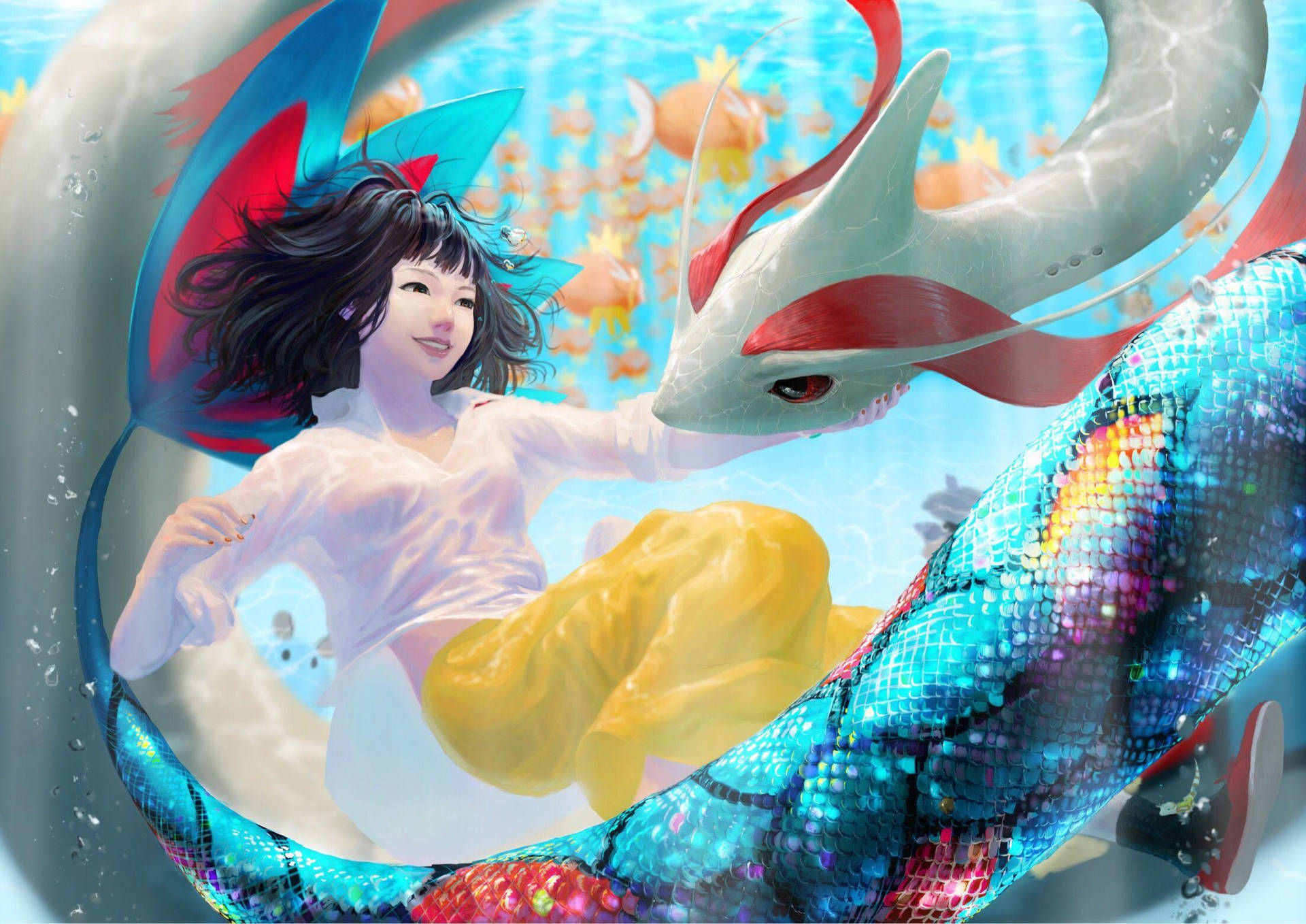 Milotic Swimming Young Girl Background
