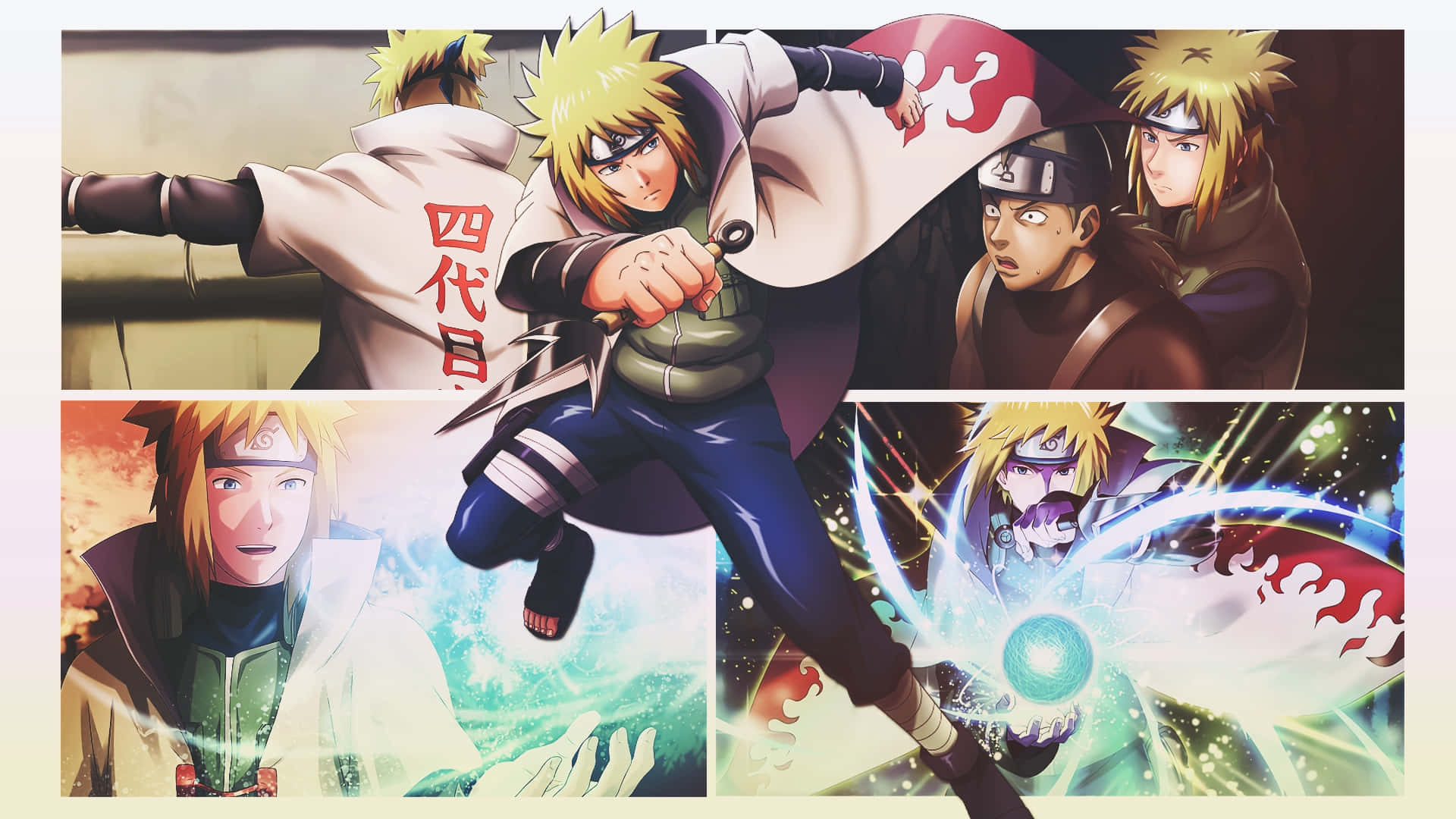 Minato Namikaze Fourth Hokage Action Collage Background