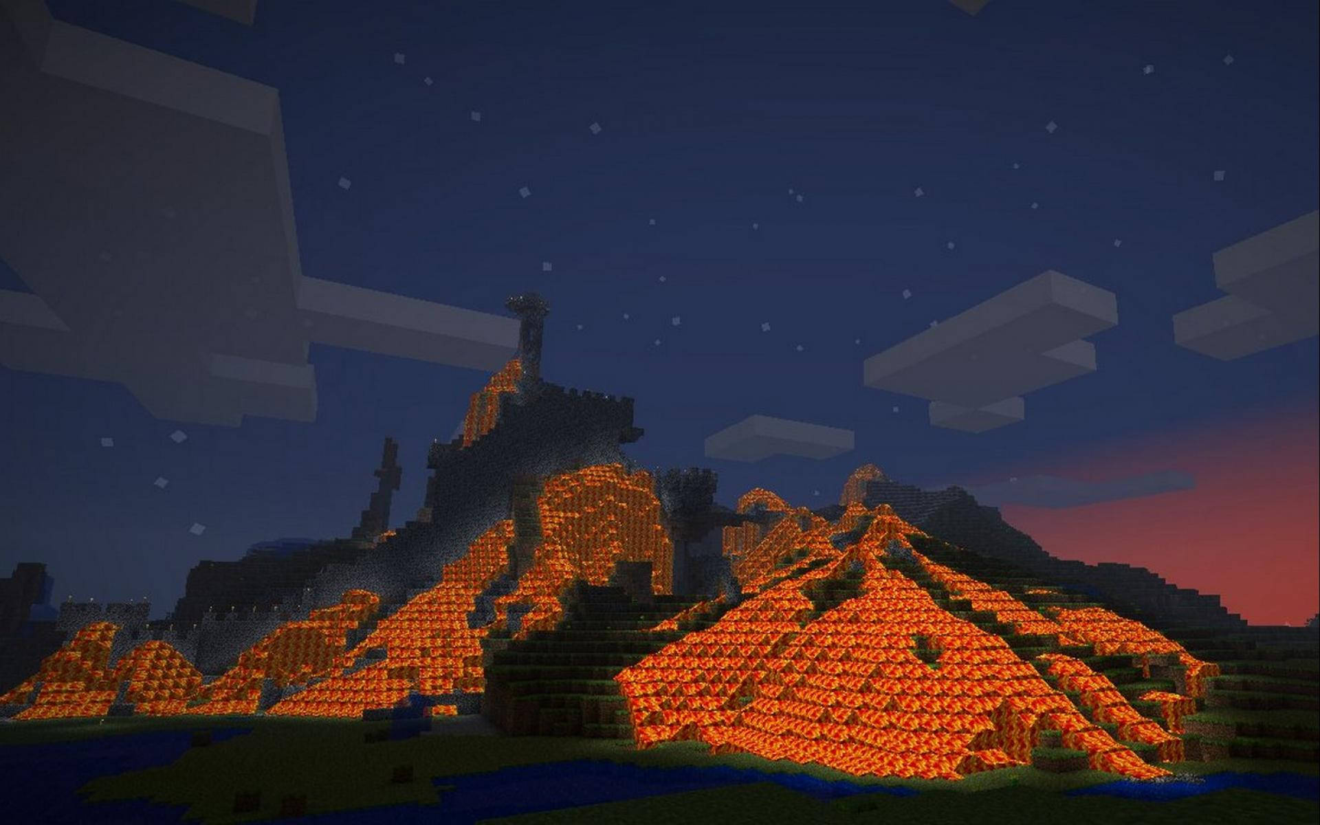 Minecraft Aesthetic Brown Mountain Purple Sky