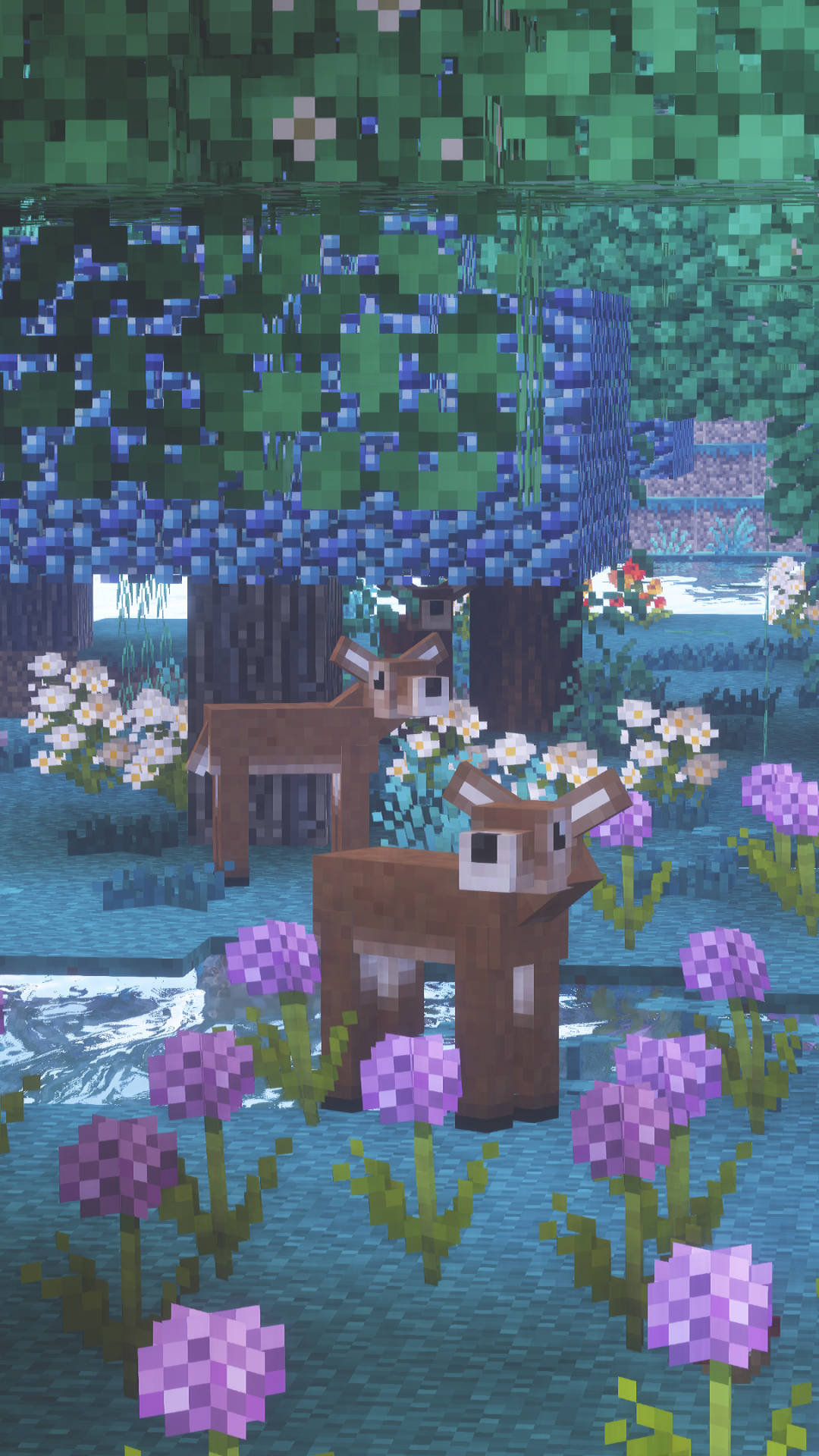 Minecraft Aesthetic Flowers And Trees Background