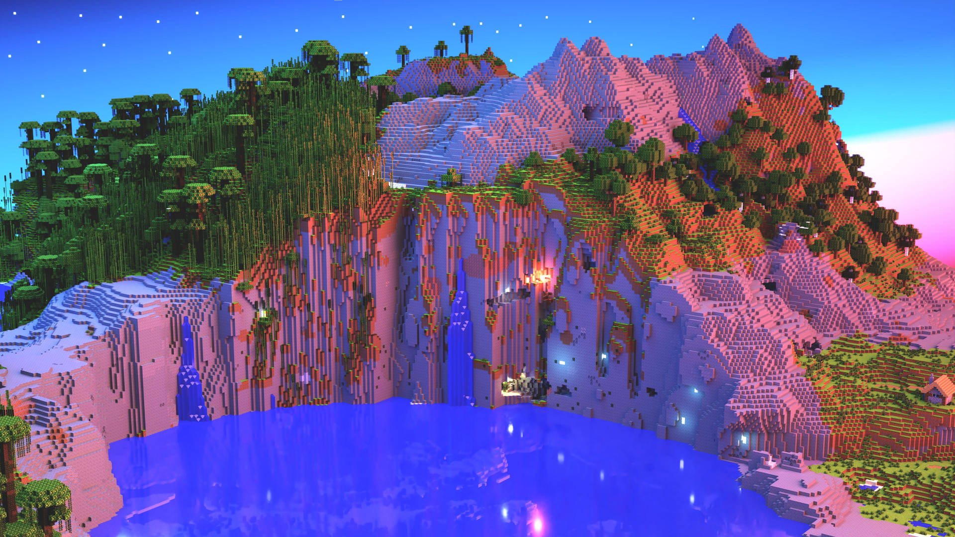 Minecraft Aesthetic Purple Lake Mountain
