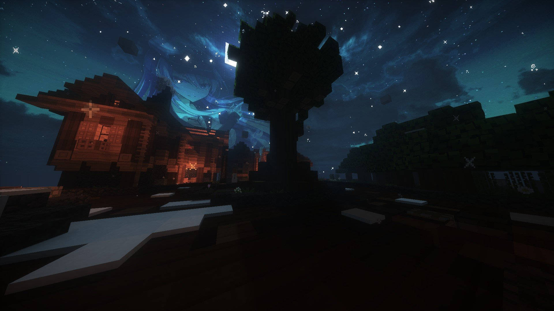 Minecraft Aesthetic Sky At Night Background