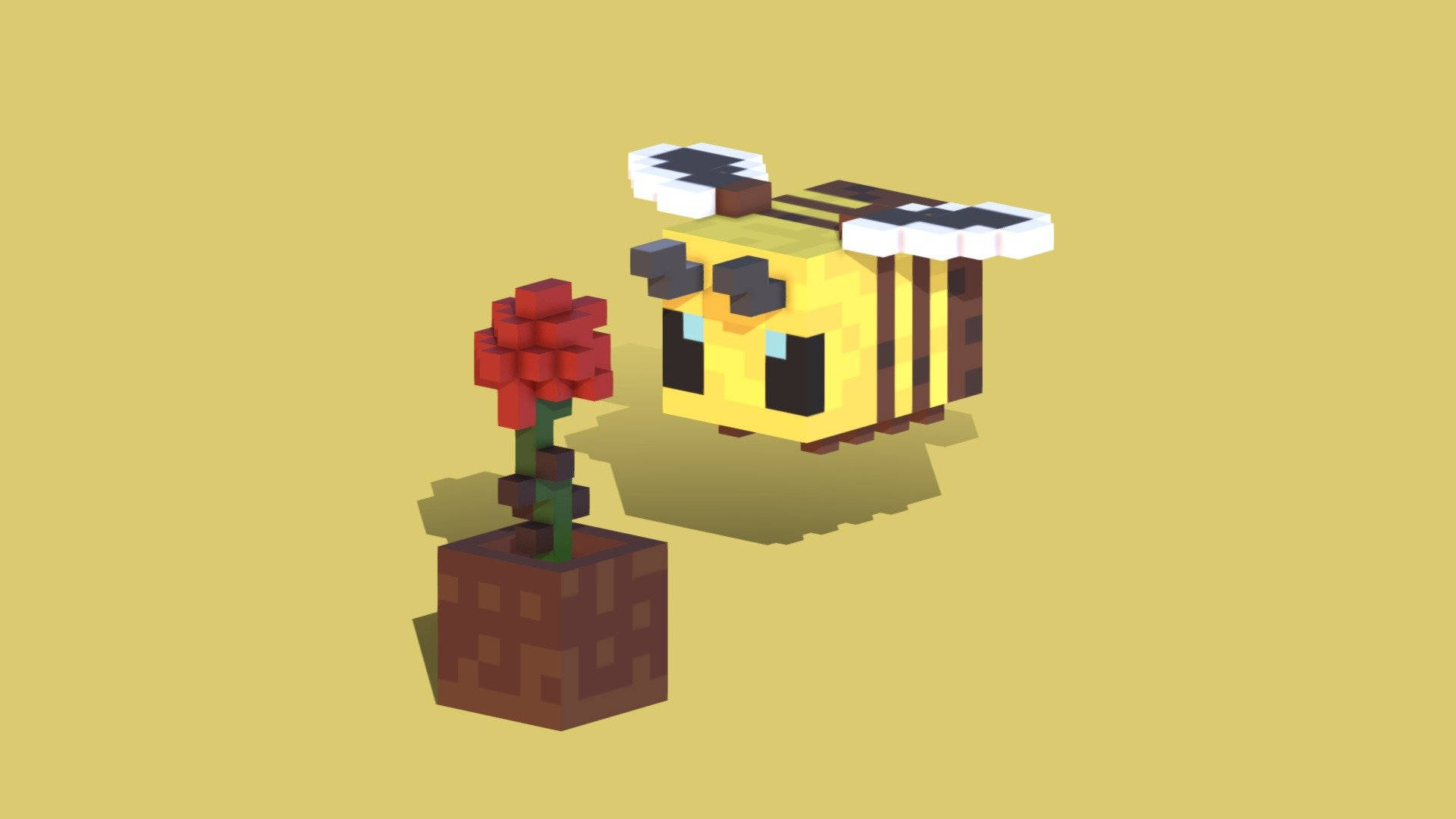 Minecraft Bee With Red Rose